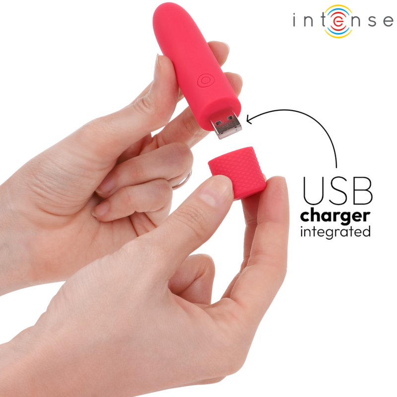 Intense - Symone USB Wiederaufladbarer Vibrierender Bullet 8 Vibrationen Rot 10 x 2,2 cm