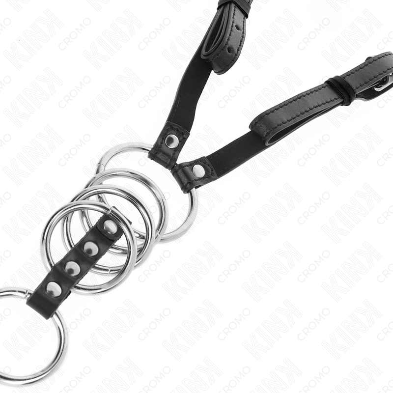 Kink - 5 Penisringe 3,8 cm Bis 5 cm Metall mit Ledergurt 112 cm