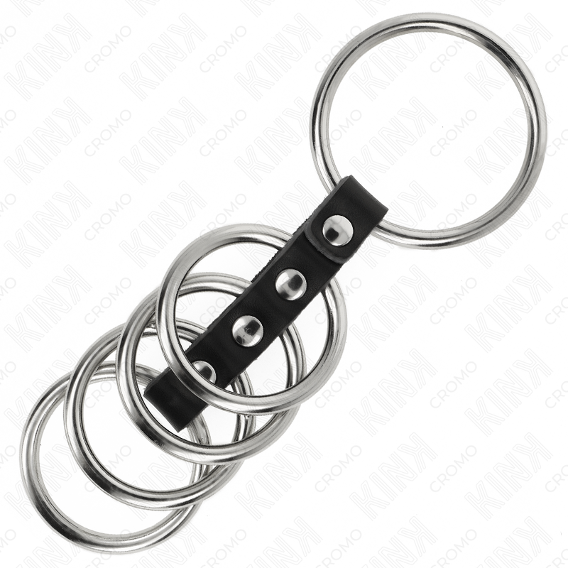 Kink - 5 Penisringe 3,7 cm Bis 5 cm Metall Durch Leder Verbunden
