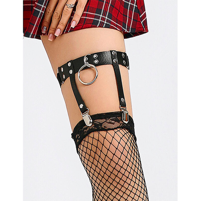 Subblime - 953744 Verstellbares Punk-Strumpfhose aus Leder Schwarz Eine Grösse