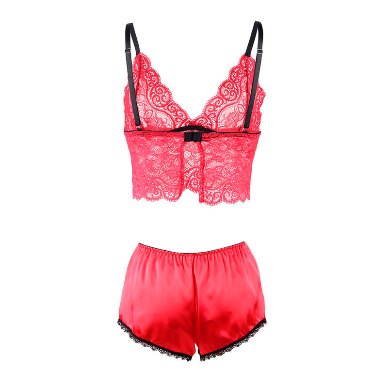 Subblime - 953898 Nachthemd + Höschen aus Seide und Spitze Rot S/M