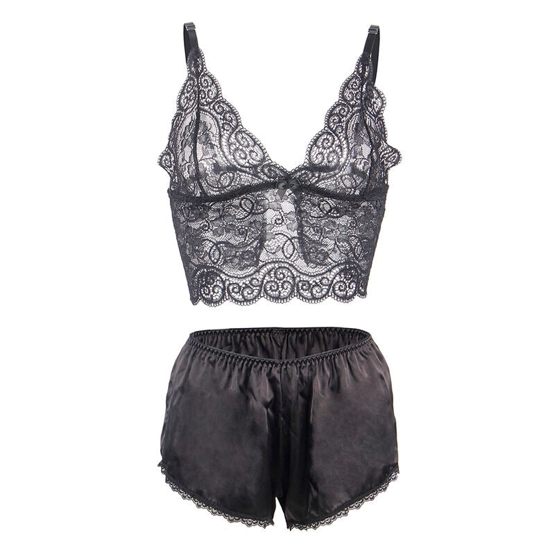 Subblime - 953928 Nachthemd + Höschen aus Seide und Spitze Schwarz L/XL
