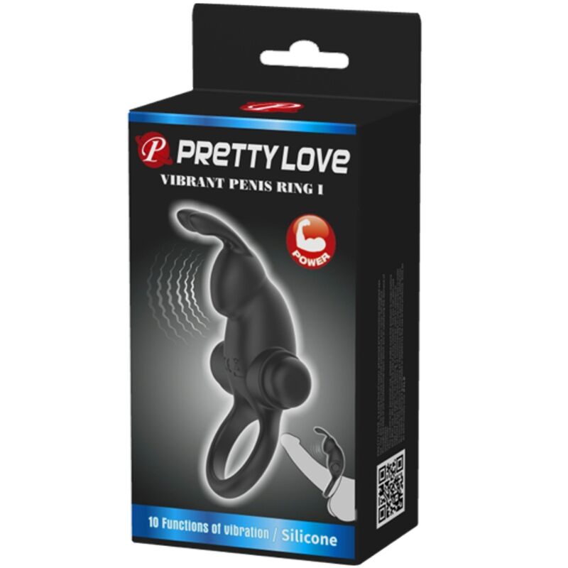 Pretty Love - Vibrationsring + Rabbit-Klitoris-Stimulator 10 Vibrationen Schwarz