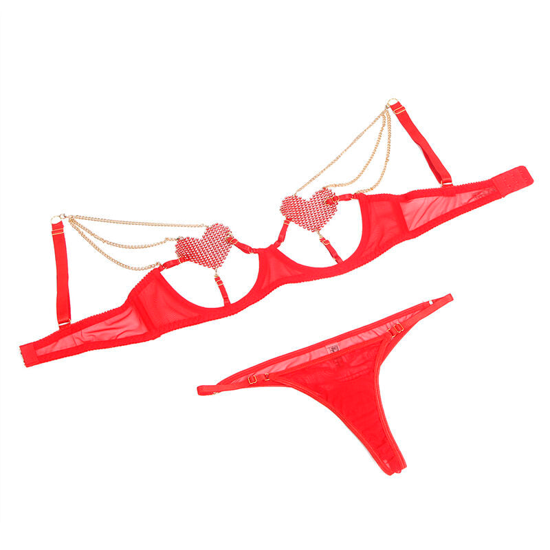 Subblime - 955526 Bh-Set mit Ketten und Mesh-Herz Rot L/XL