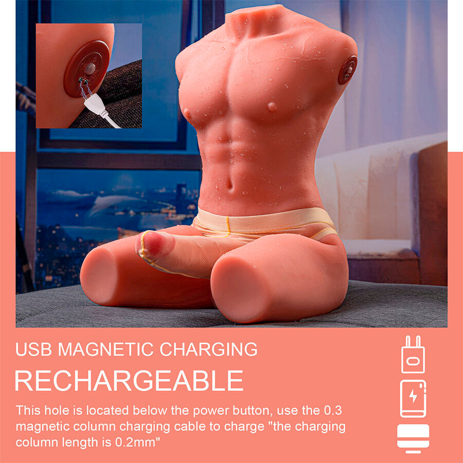 Xise – Jason Halbkörper Realistischer Männlicher Torso mit Stoss- und Vibrationsmöglichkeiten 55 cm