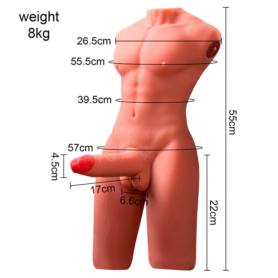 Xise – Jason Halbkörper Realistischer Männlicher Torso mit Stoss- und Vibrationsmöglichkeiten 55 cm