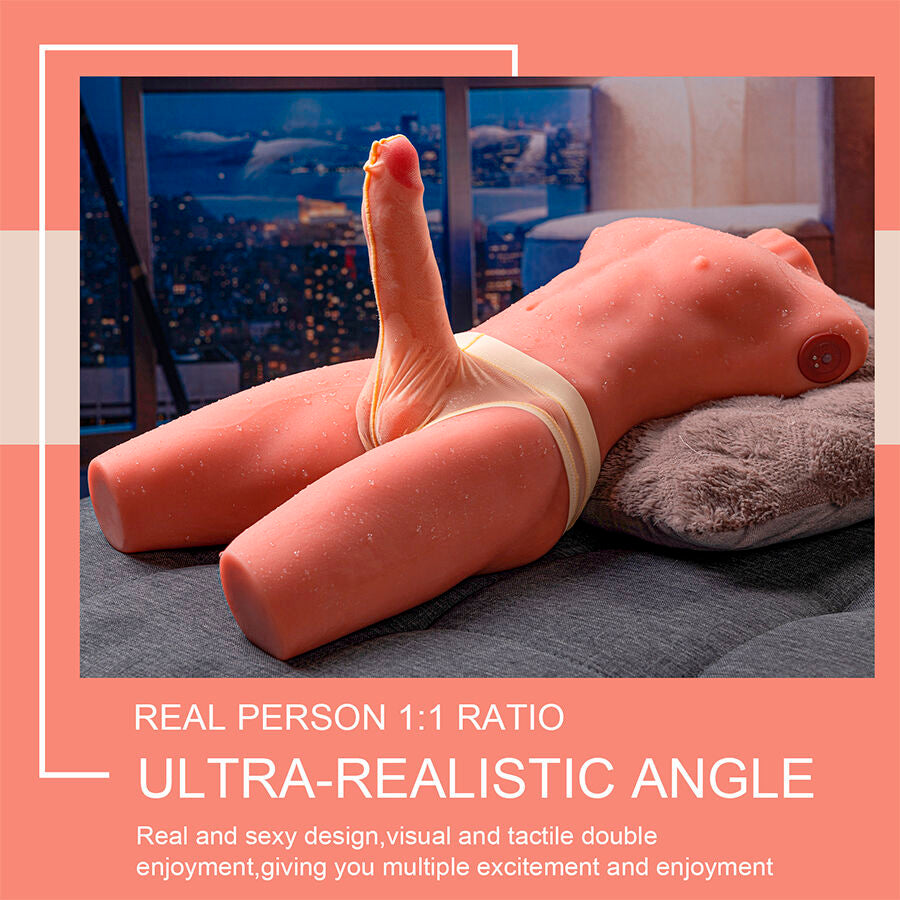 Xise – Jason Halbkörper Realistischer Männlicher Torso mit Stoss- und Vibrationsmöglichkeiten 55 cm