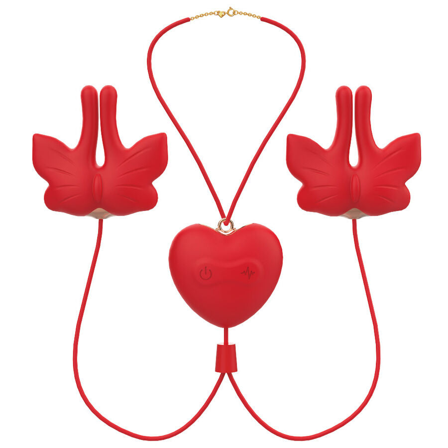 Armony - Magnetische Nippelklemmen mit Vibration Schmetterlingsform Rot