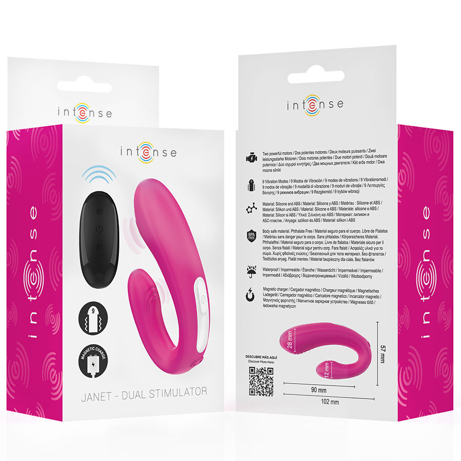 Intense - Janet Doppelter U-Förmiger Stimulator und Vibrator mit Fernbedienung Rosa