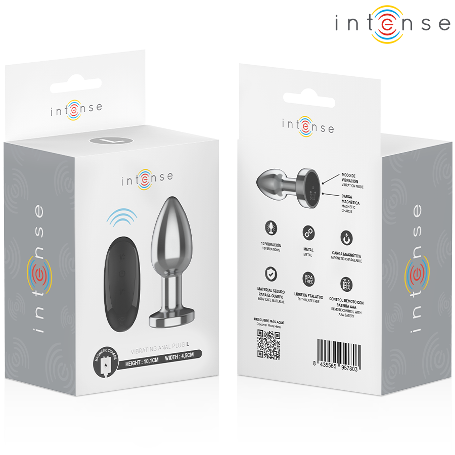 Intense - Anal Plug 10 Vibrationen Metall mit Fernbedienung L