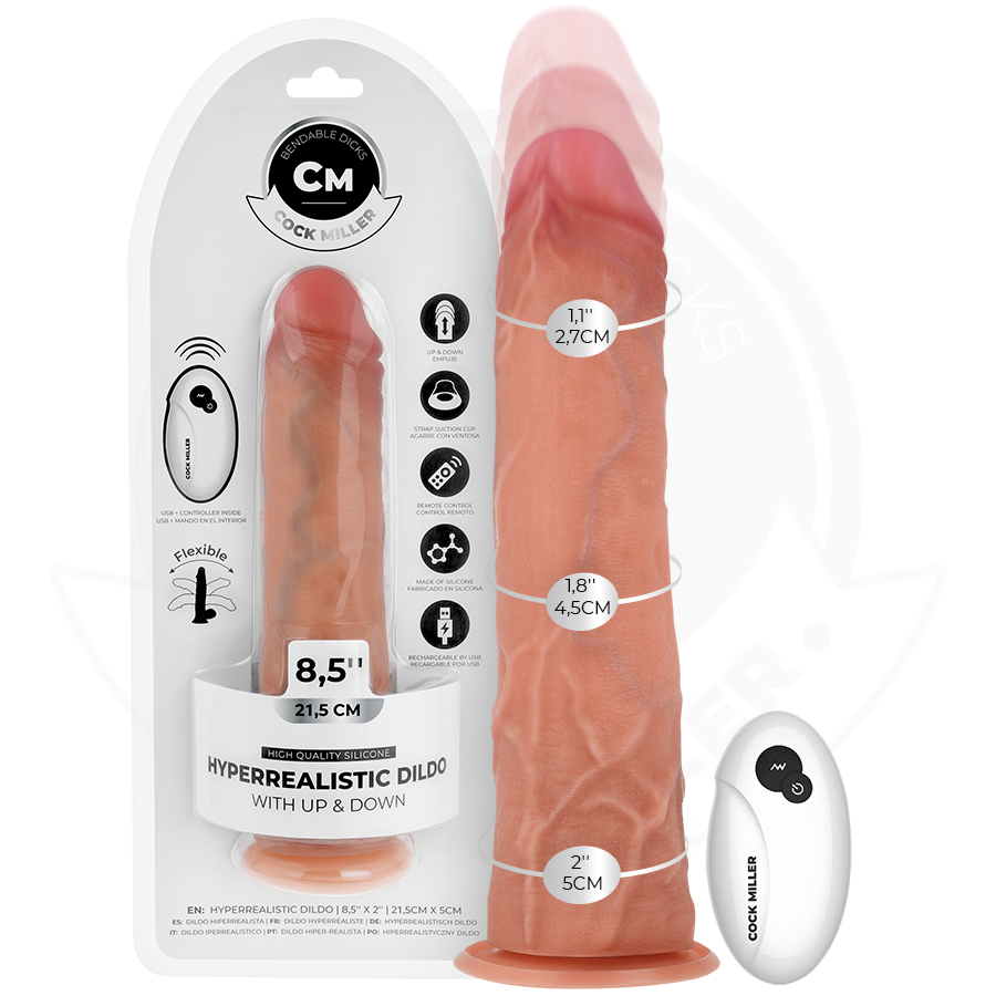 Cock Miller - Hyperrealistischer Dildo mit Saugnäpfen und Stossfunktion mit Fernbedienung 21,5 cm