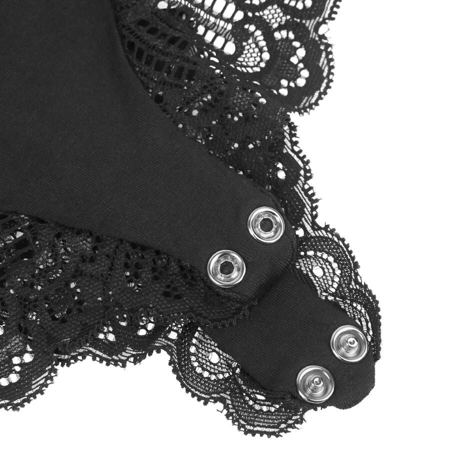 Subblime - Schwarzer Teddy mit Blumenspitzendetail L/XL