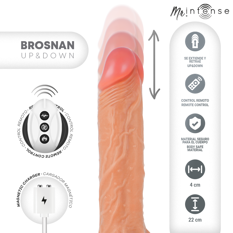 Mr Intense - Brosnan Realistisches Multifunktionsgerät mit Vibration, auf- und Ab-Fernbedienung, 22 cm - oder - 4 cm