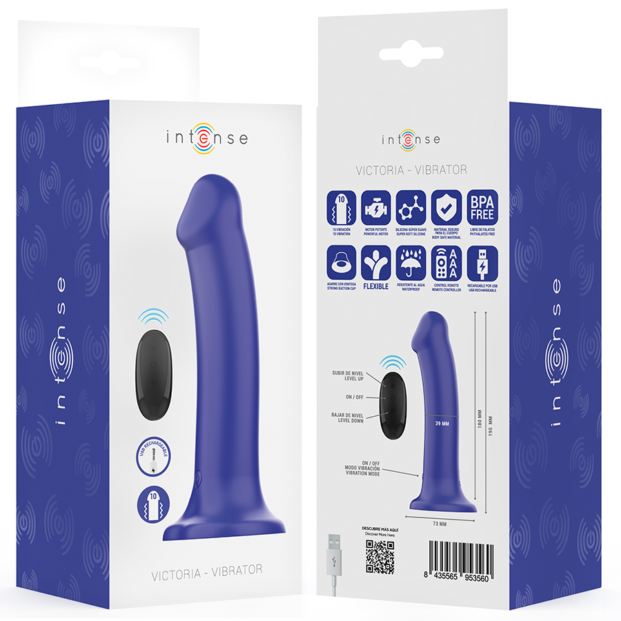 Intense - Victoria Vibrator mit Saugnapf 10 Vibrationen Dunkelblau Fernbedienung