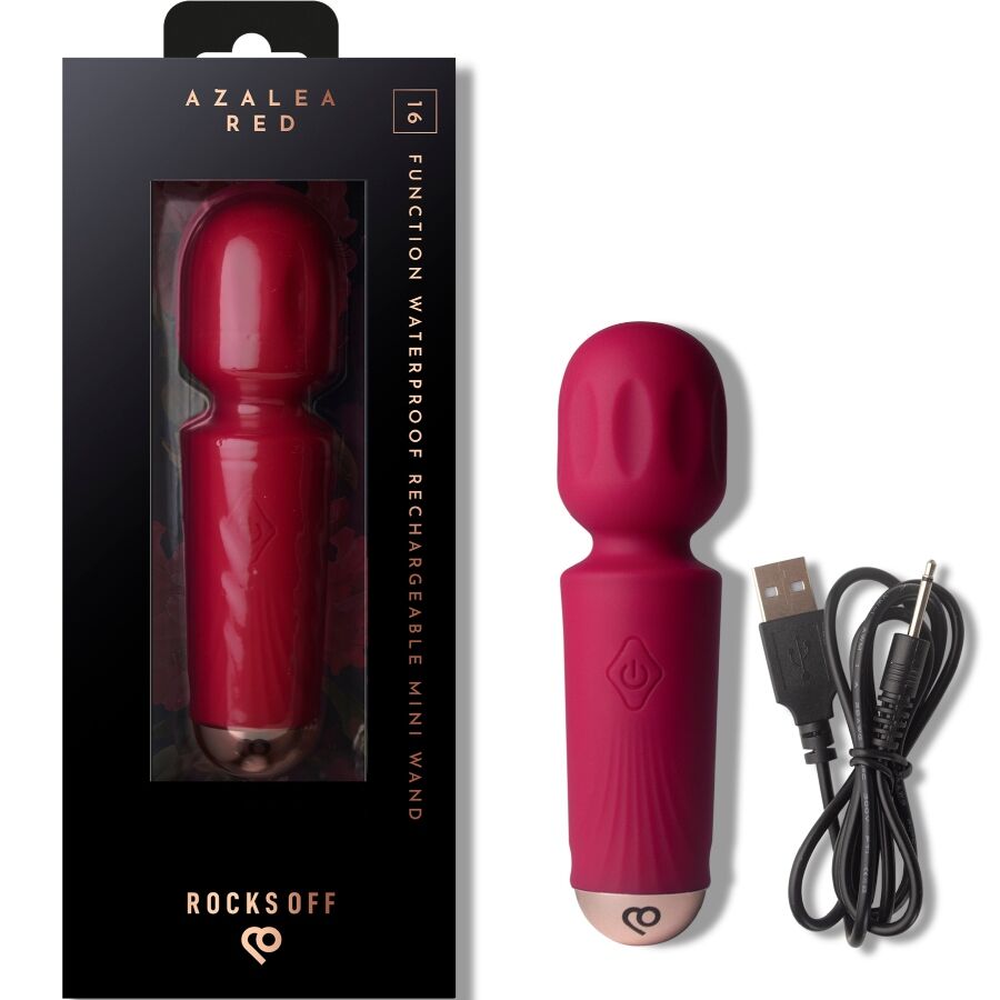 Rocks-Off – Wiederaufladbarer Mini-Zauberstab mit 16 Funktionen, Azaleenrot