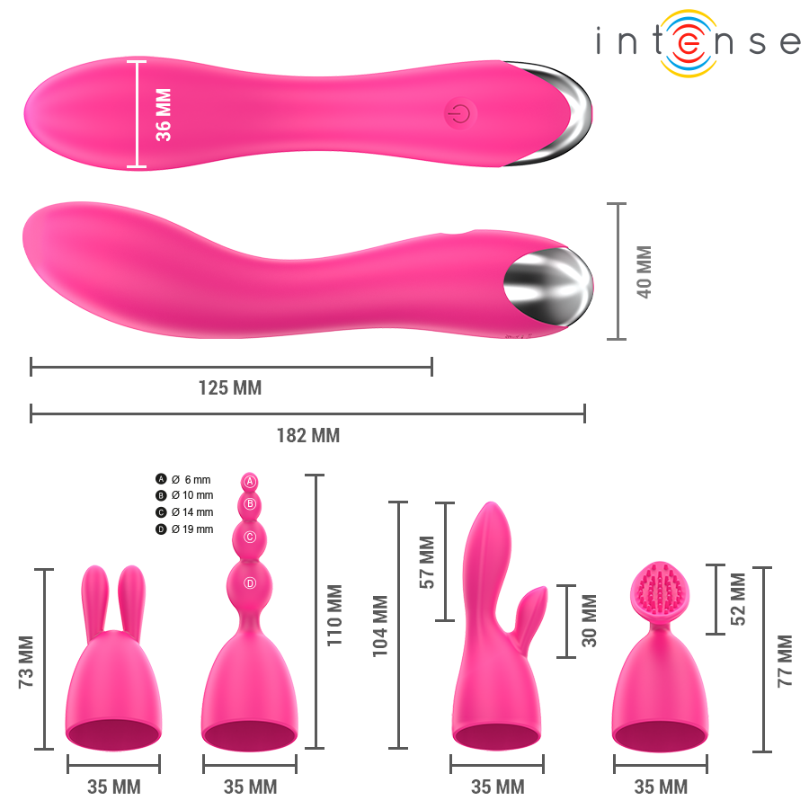 Intense - Cher Vibrator mit 20 Muster und Austauschbaren Aufsätzen