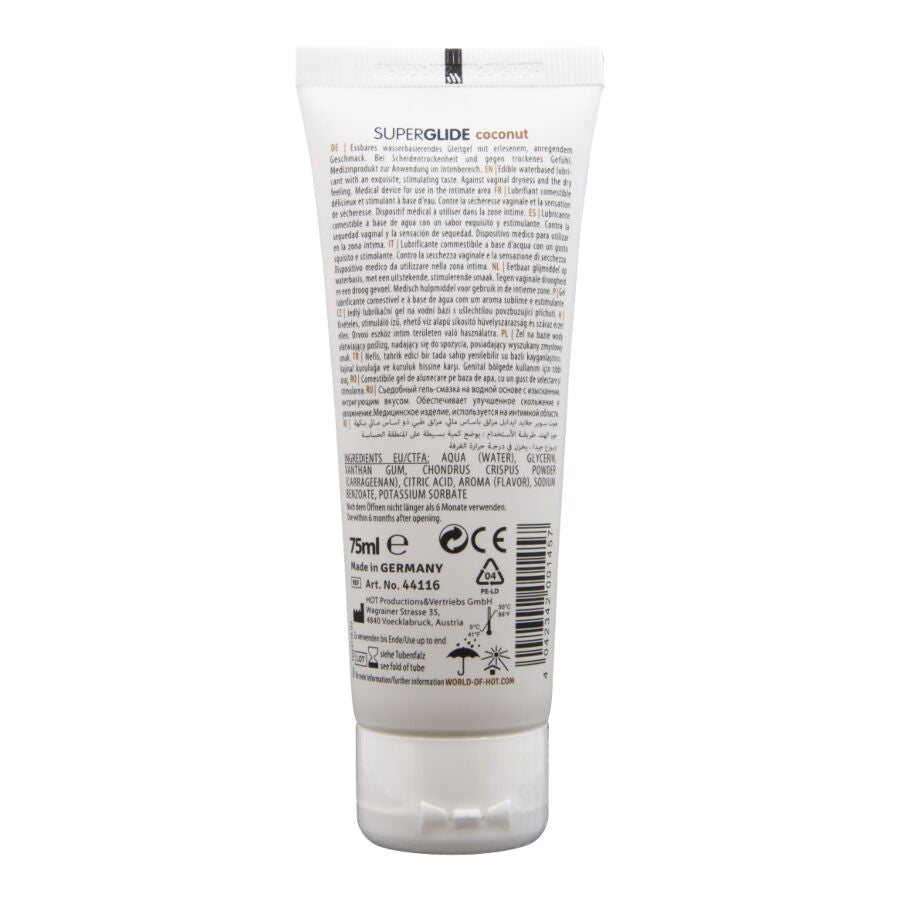 Hot - Superglide Essbares Gleitmittel auf Wasserbasis, Kokosnuss, 75 ml