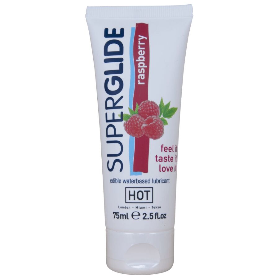Hot - Superglide Essbarer Gleitmittel auf Wasserbasis, Himbeere, 75 ml