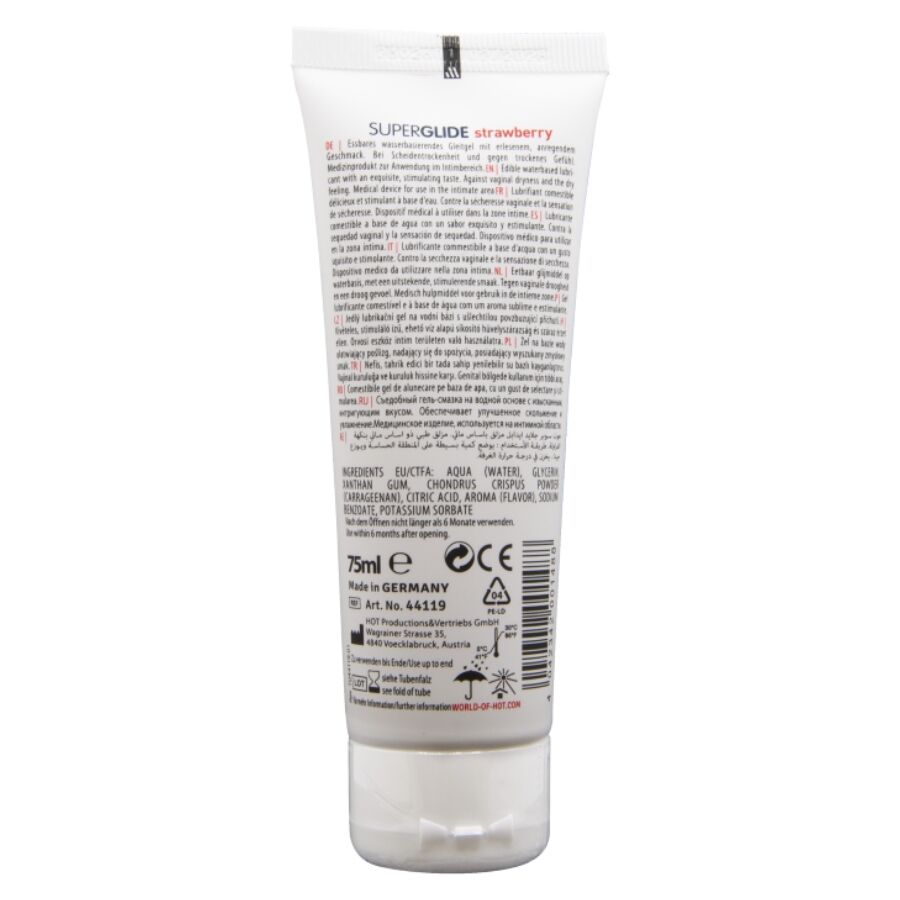 Hot - Superglide Essbarer Gleitmittel auf Wasserbasis Erdbeere 75 ml