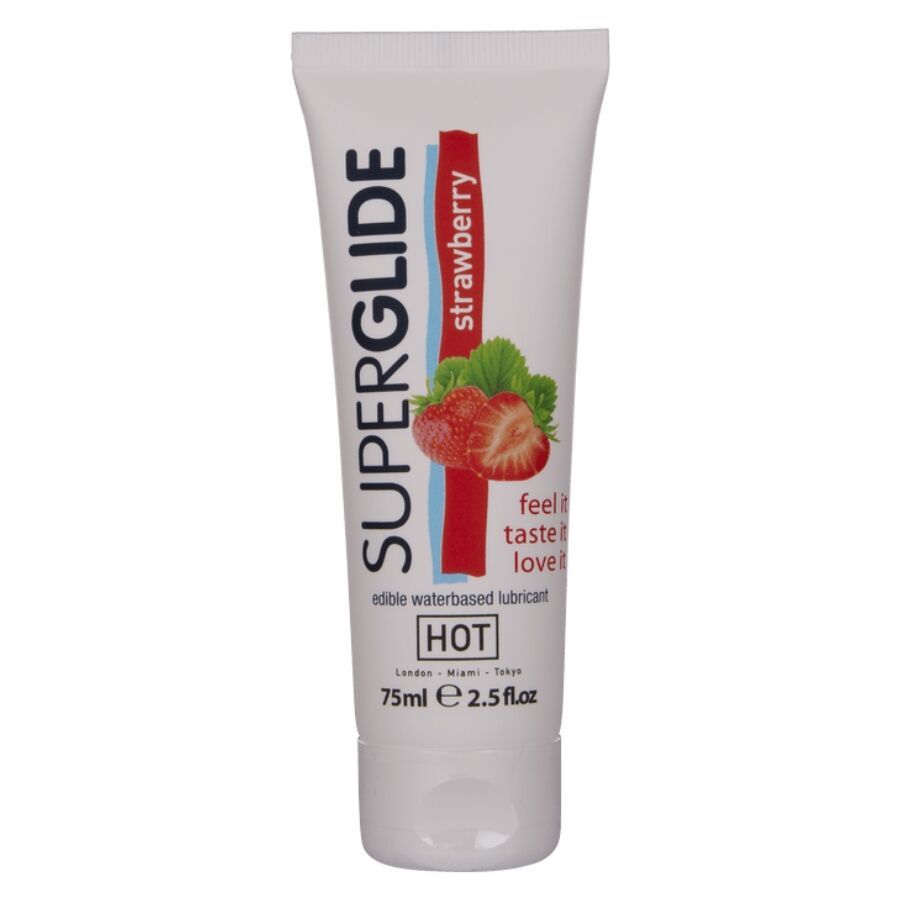 Hot - Superglide Essbarer Gleitmittel auf Wasserbasis Erdbeere 75 ml