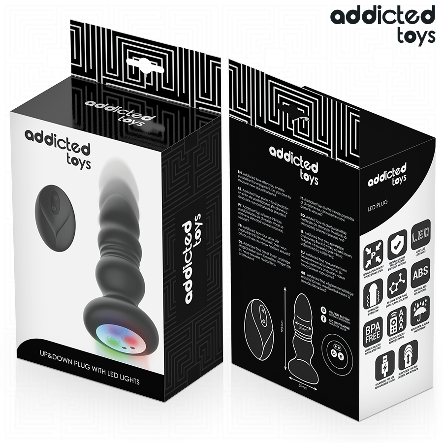 Addicted Toys – Rotierender Vibrierender Analplug mit LED-Licht und Fernbedienung