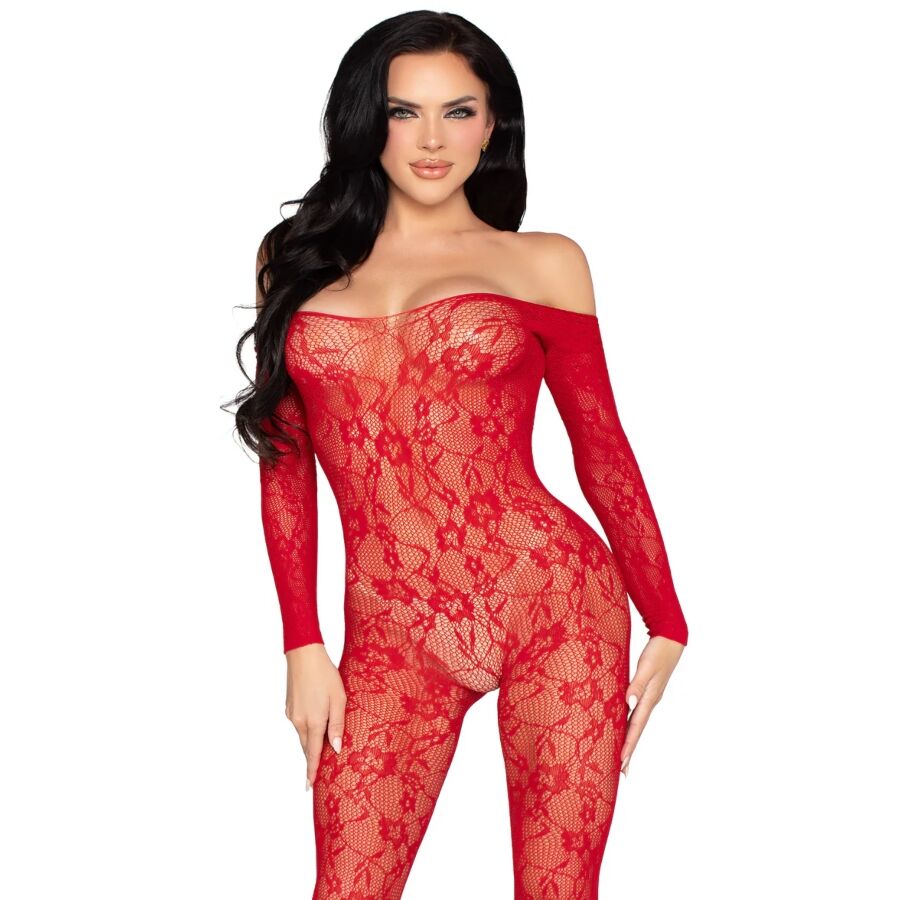 Leg Avenue - 89366 Spitzen-Dessous-Bodystocking, Rot - Einheitsgrösse