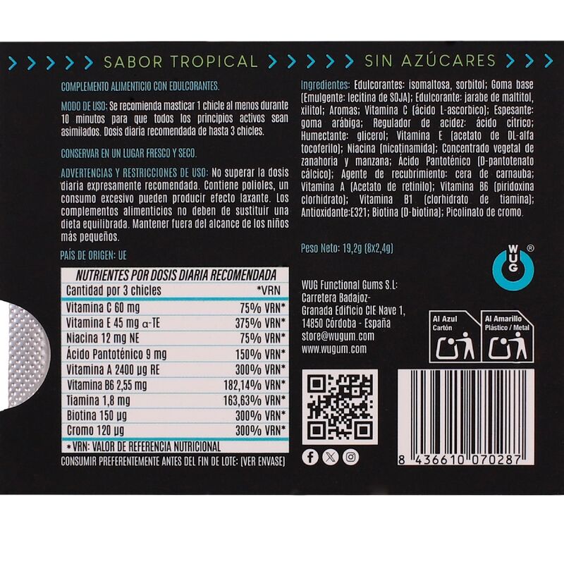 Wug Multivit – Funktionelles Multivitamin – Kaugummi mit Tropischem Geschmack, 8 Stück Pro Blisterpackung