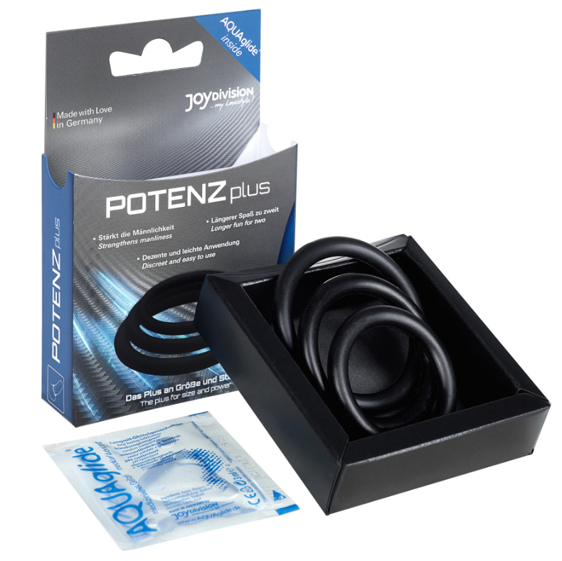 Joydivision Potenzduo - plus 3 Schwarze Ringe Satz - S, M, L