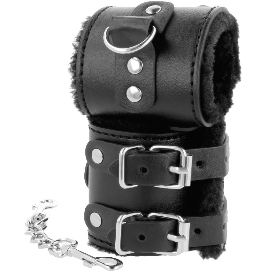 Darkness - Schwarze, Verstellbare Lederhandschellen mit Futter