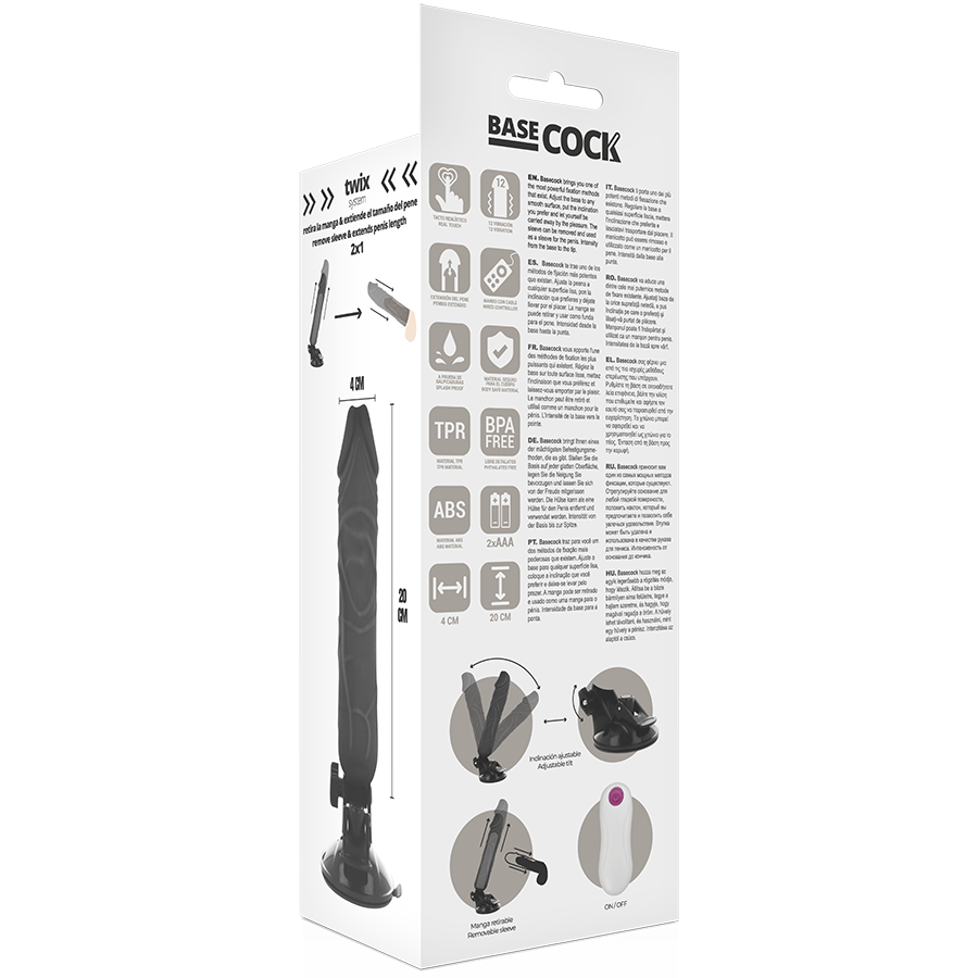 Basecock - Realistischer Vibrator mit Fernbedienung Schwarz 20 cm-x-4 cm