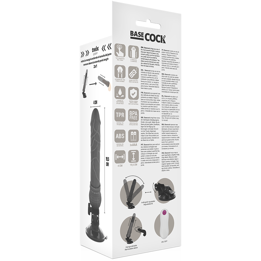 Basecock - Realistischer Vibrator mit Fernbedienung Schwarz 19.5 cm-x-4 cm
