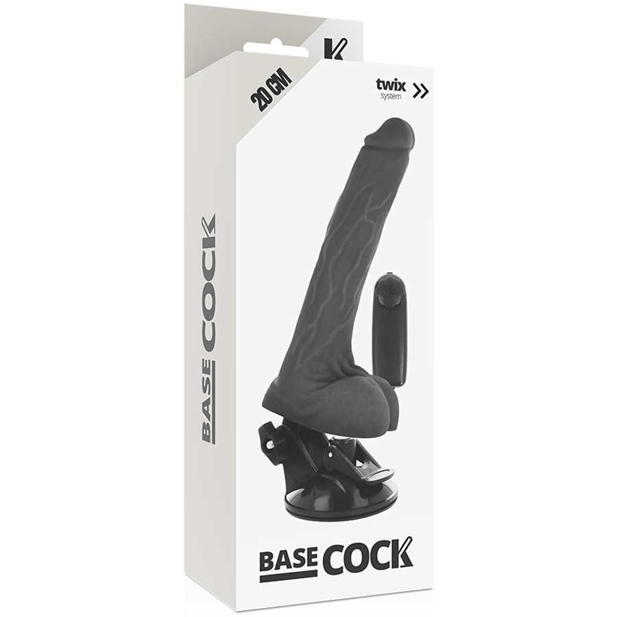 Basecock - Realistischer Vibrator mit Fernbedienung Schwarz mit Hoden 20 cm-x-4 cm