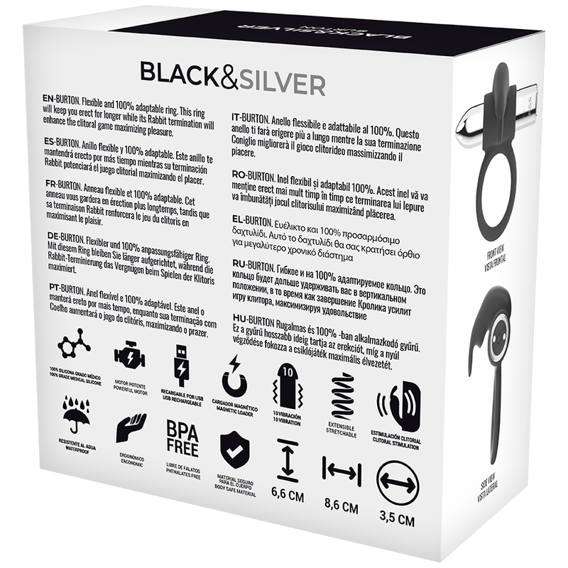 Black&Silver - Burton Wiederaufladbarer Ring 10 Vibrationsmodi