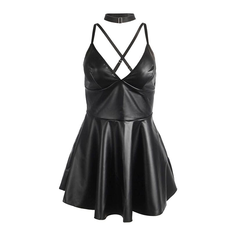 Kleid Kleid mit schwarzen Lederträgern S/M