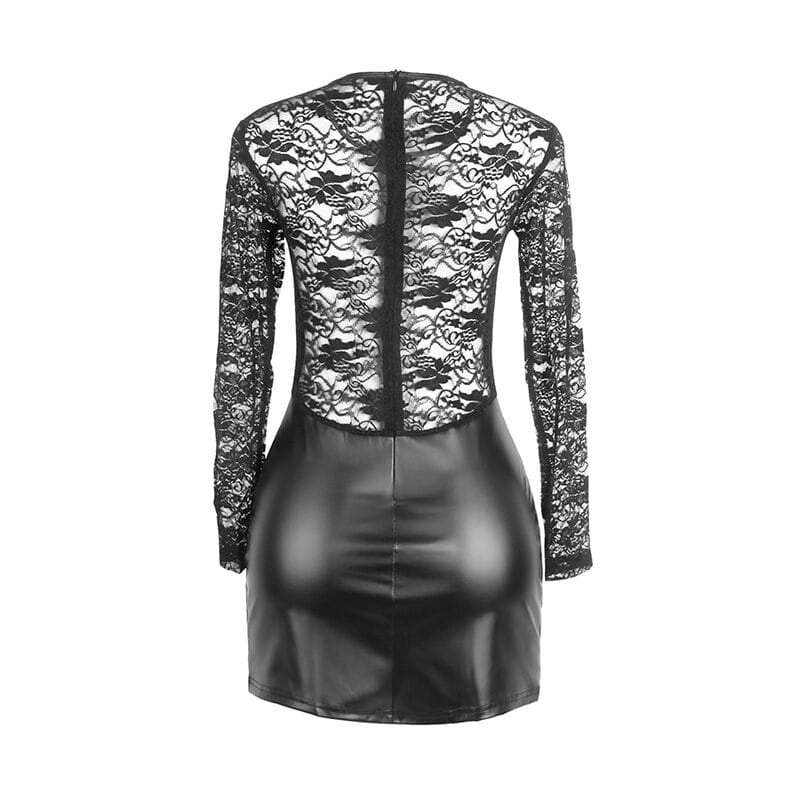 Kleid Langärmeliges Kleid mit schwarzer Spitze S/M