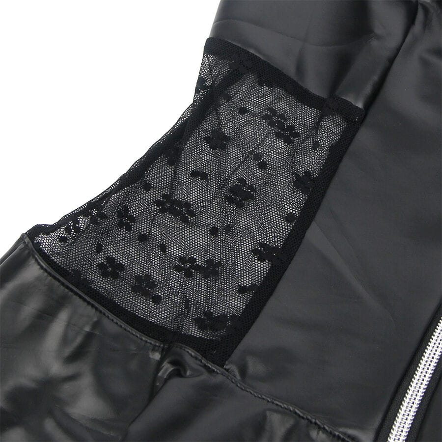 Kleid Lederkleid mit Spitzen-Reißverschluss Schwarz L/XL