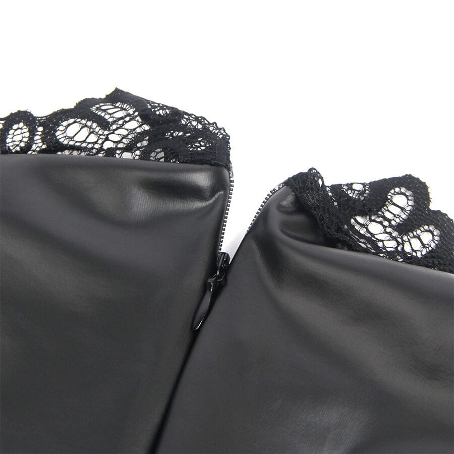 Kleid Lederkleid mit Spitzenkragen Schwarz S/M