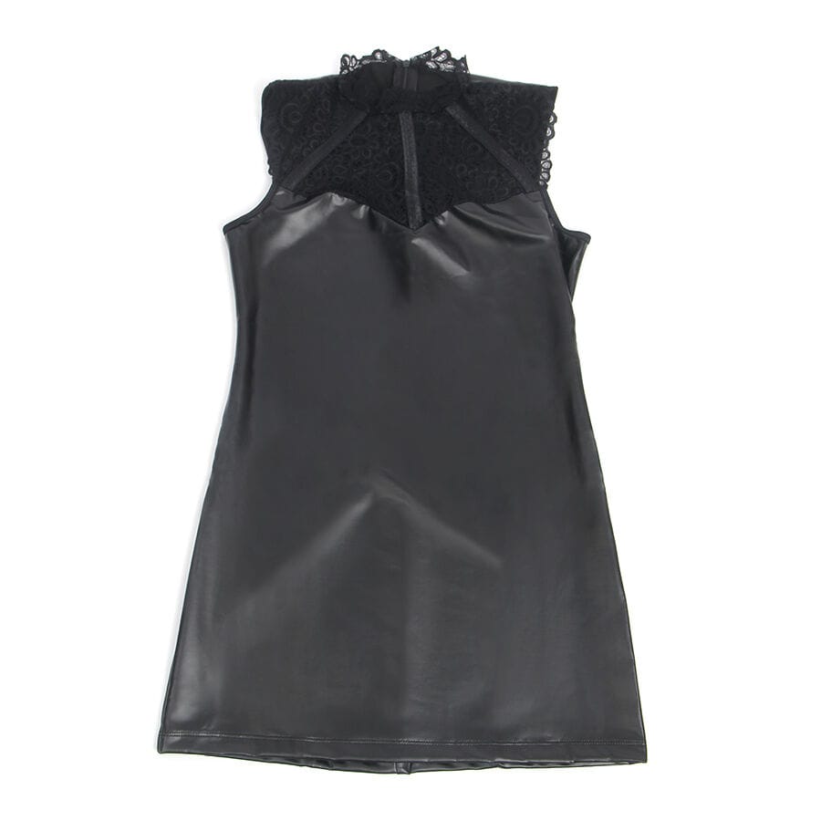 Kleid Lederkleid mit Spitzenkragen Schwarz S/M