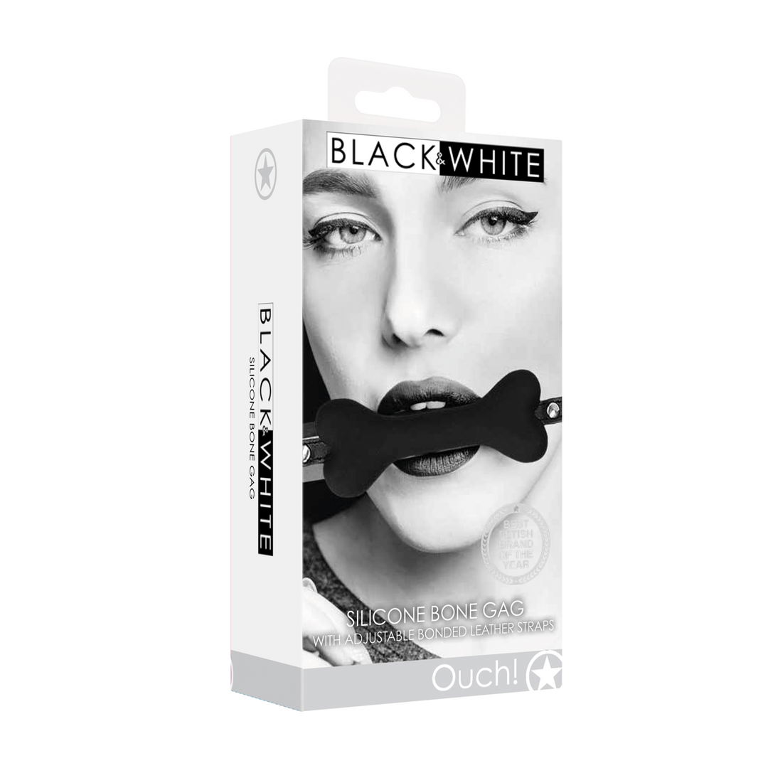 Knebel Ouch Black and White mit Knochen aus Silikon 12,2 x Ø 2 cm Schwarz – Ansicht 2