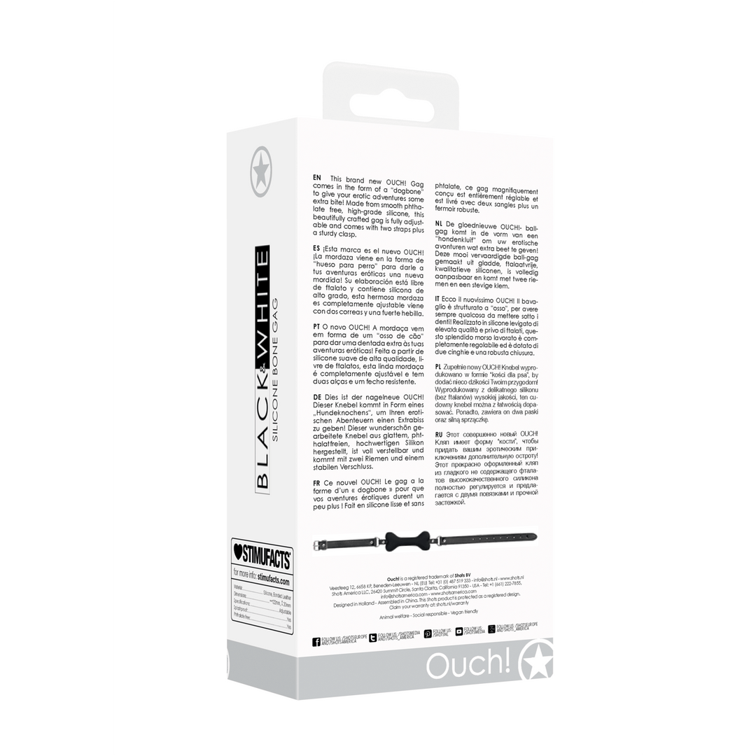 Knebel Ouch Black and White mit Knochen aus Silikon 12,2 x Ø 2 cm Schwarz – Ansicht 3