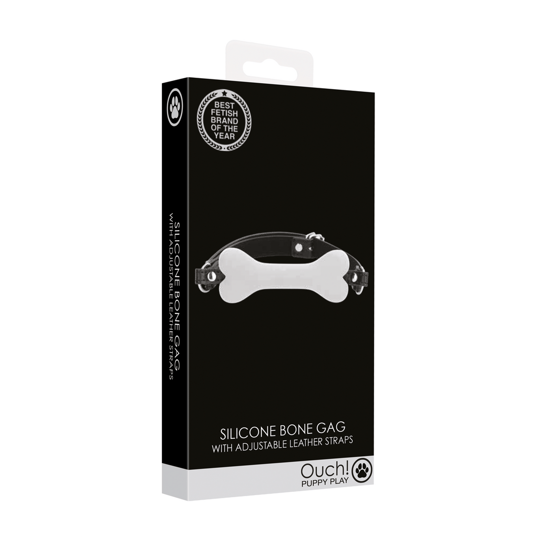 Knebel Ouch Puppy Play mit Knochen aus Silikon 62,5 cm Weiß – Ansicht 2