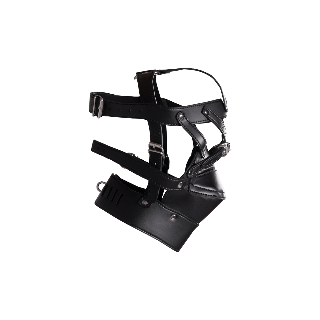 Kopfharness Ouch mit Reißverschluss am Mund und Schloss Schwarz 78,5 cm – Ansicht 6