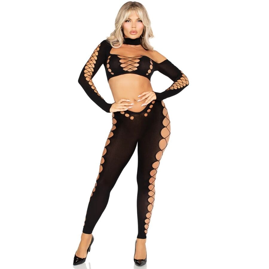 Slip Crop Top und Leggings Cut-Out Nahtlos Schwarz