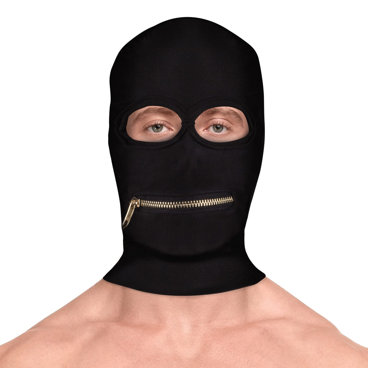 Maske Ouch Extreme mit Augenöffnungen und Mund-Reißverschluss Schwarz – Ansicht 3