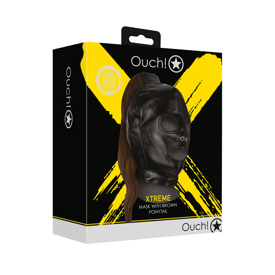 Maske Ouch Xtreme mit Pferdeschwanz in zwei Haarfarben Schwarz 27 cm – Ansicht 9