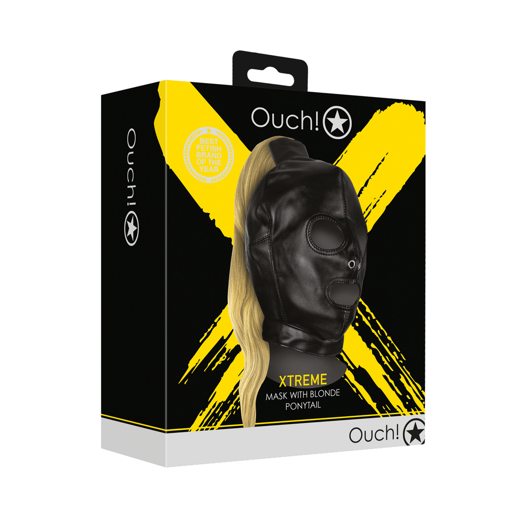 Maske Ouch Xtreme mit Pferdeschwanz in zwei Haarfarben Schwarz 27 cm – Ansicht 2