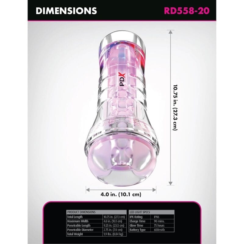 Masturbator Viewtube XXL mit LED transparent 27,3 cm – Ansicht 4
