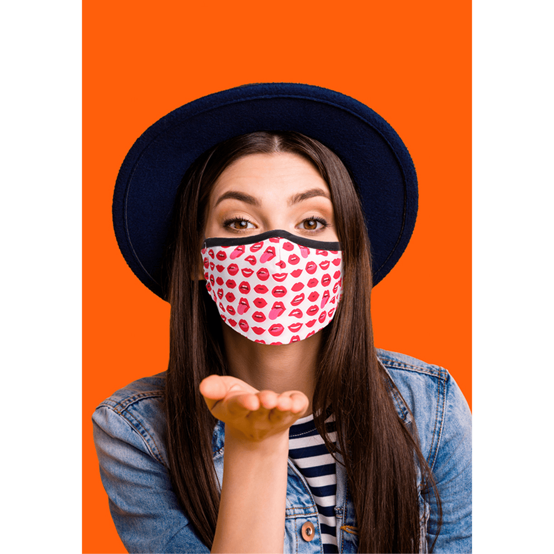 Mund-Nasen-Maske mit Lippen-Muster Weiß-Rot 25 cm – Ansicht 4