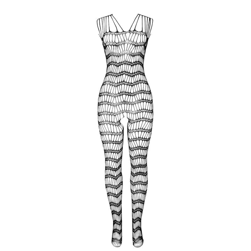 Netz-Bodystocking ohne Schritt mit Trägern an den Schultern Schwarz Einheitsgröße – Ansicht 4