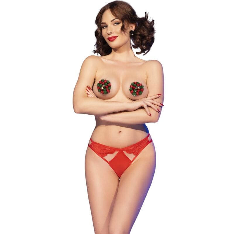 Nippelpasties Weihnachtsset Abdeckungen und Höschen Rot L/XL